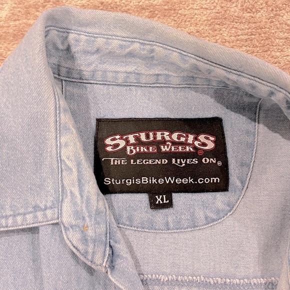 Sturgis Bike Week The Legend Lives On cutoff denim button down moto shirt XL - Picture 3 of 4